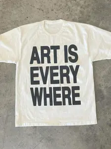Art Is Everywhere Cotton T-Shirt, Graphic Print, American Minimalist Loose Short Sleeve, Casual Fitted Long Clothing, All Seasons Wear