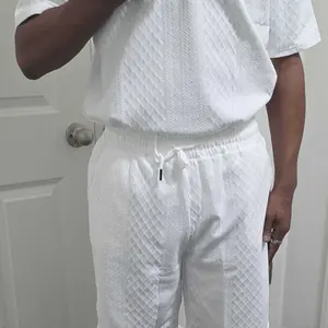 Please Purchase A Size Up. Men's Solid Textured Casual Polo Shirt & Drawstring Waist Shorts Set, Cozy Breathable Two-piece Outfits for Daily Outdoor Wear, Men Clothes for Summer.