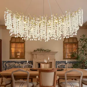 Gold Crystal Chandeliers, Modern Unique Tree Branch Chandelier Rectangular Luxury Snowflake Farmhouse Chandelier for Dining Room, Living Room, Kitchen Island, Bedroom