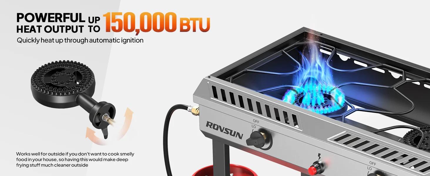 [TOP RATED - FLASH SALE] ROVSUN 2-Burner 150000 BTU Camping Propane Stove with Wheels