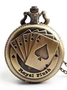 Men's Vintage Poker Card Design Quartz Pocket Watch, Fashion Round Dial Analog Watch for Party, Daily, Trendy All-match & Exquisite Watch for Birthday Gift, Casual Watch