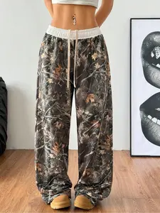 【Plus Size】 Plant Print Pants, Casual Comfy Wide Leg Trousers for Daily Wear, Women's Bottoms for All Seasons, Bohemian Boho Trousers