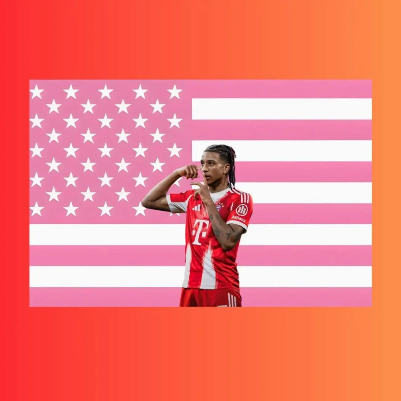Michael Olise Pink American Flag Tapestry | Bayern Munich #17 Football Wall Art | Soccer Fan Decor | Sports Bedroom Tapestry