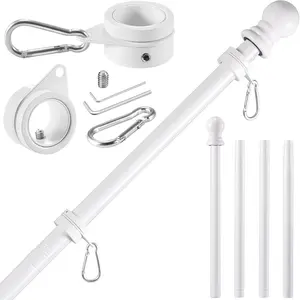 5FT Thickened Stainless Steel Outside Wall Mount Flag Pole Kit for House, Tangle Free 360 °   Rotating Flagpole with Rings for 3x5' American Flag, Hardware for Porch Residential