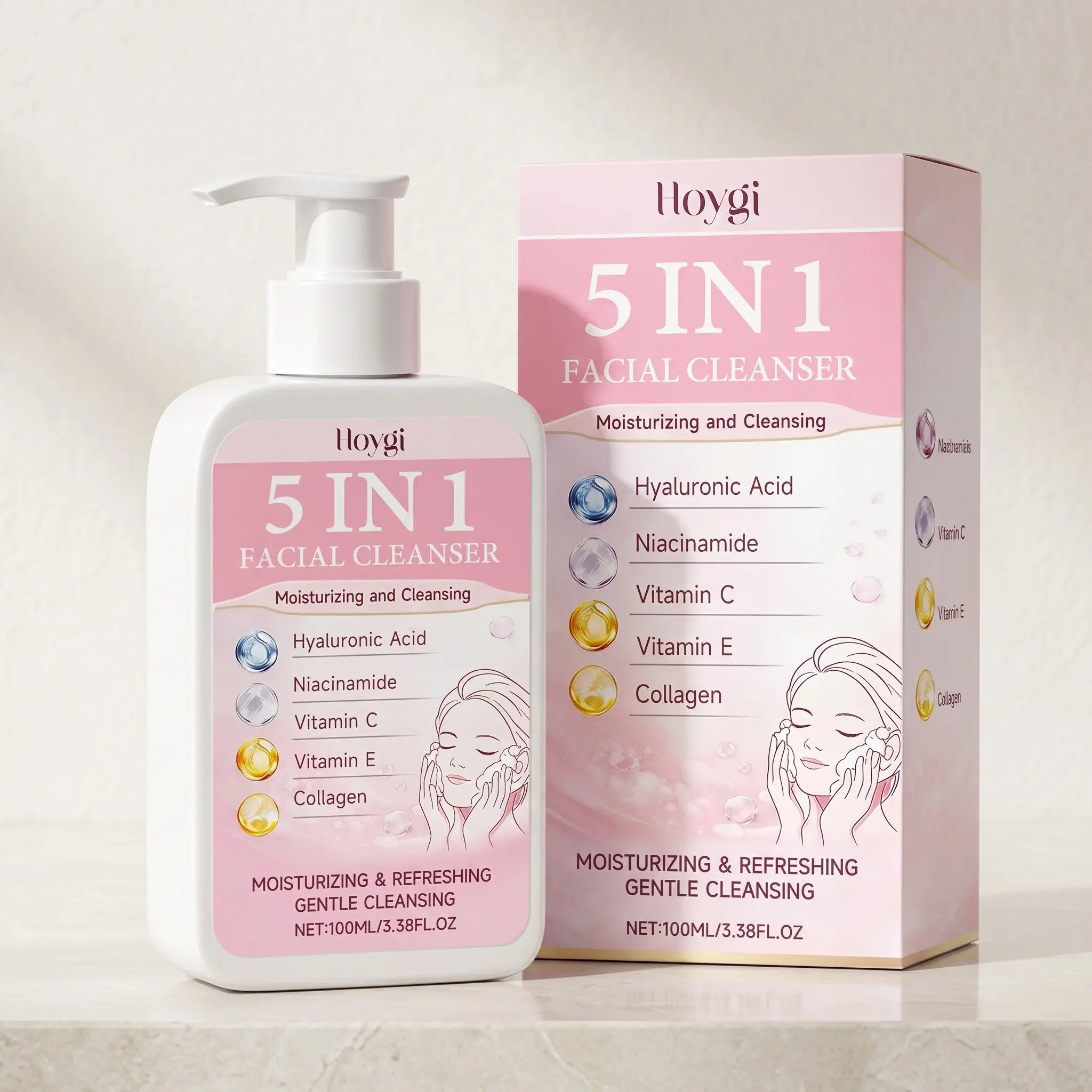 5-In-1 Moisturizing Cleanser (100ML), Vitamin Skincare Formula,Daily Wash and Makeup Remover, Rich Foam, Lightweight Feel, Gentle Facial Care
