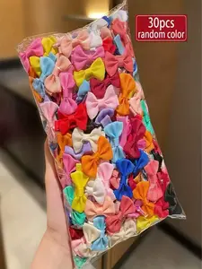 30pcs Girls Colorful Bow Hair Clips, Random Colors, Side Clip Crocodile Clasp, Cloth Covered, Sweet Cute Princess Style, Daily Party Accessories