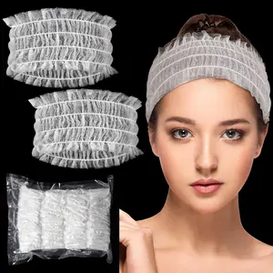 100 Pieces Disposable Spa Headbands Soft Non-woven Facial Hair Band Elastic Facial Head Wraps Cloth Stretch Skin Care Makeup Sauna Washing Face Supplies for Women(White)