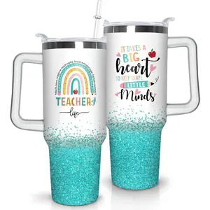 40oz Teacher Tumbler with Handle, Stainless Steel Teacher Water Bottle Cup, Teacher's Travel Coffee Mug, Thanksgiving,Christmas,Graduation Gifts for Teachers