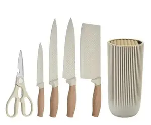 Eclat finds 6-Piece Knife Set for Home, Anti-Rust Non-stick Stainless Steel Sharp Chef Knife sets with Universal Knife Block for Kitchen, Ergonomical Design (Khaki green Black)