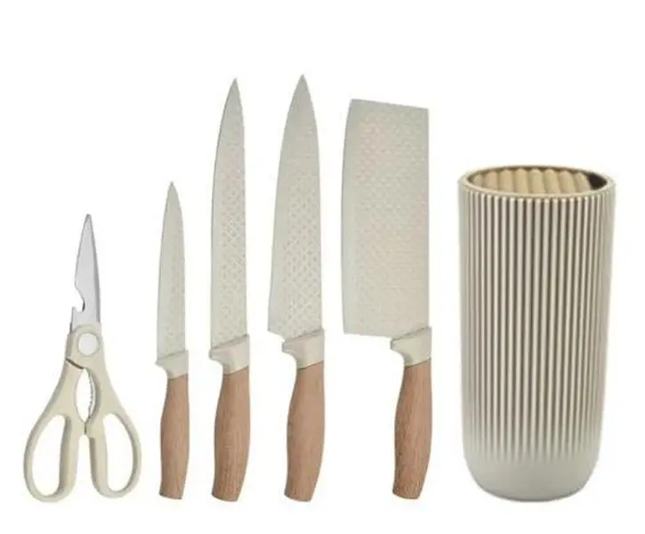 Eclat finds 6-Piece Knife Set for Home, Anti-Rust Non-stick Stainless Steel Sharp Chef Knife sets with Universal Knife Block for Kitchen, Ergonomical Design (Khaki green Black)