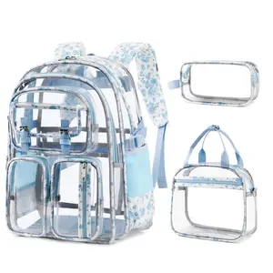 SIMILOVE Waterproof Clear Backpack 3PCS Set With Lunch Box & Pencil Case- Lightweight School Backpack Stadium Approved For Elementary, Middle & High School Students TiktokShopBacktoSchool
