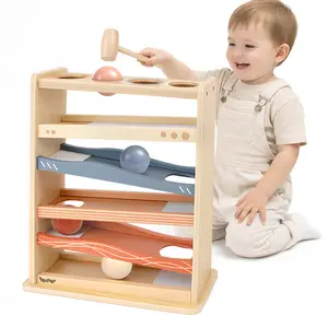 Joyreal Ball Drop Toys for Toddler, Montessori Toys, Wooden Hammer Rolling Ball Toys for Toddlers, Cause and Effect Toys for Baby