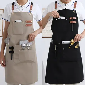 1 polyester apron, High-end Design, Soft and Breathable, Four Pockets, Can be used in Restaurants, Kitchens and other occasions, Modern Apron