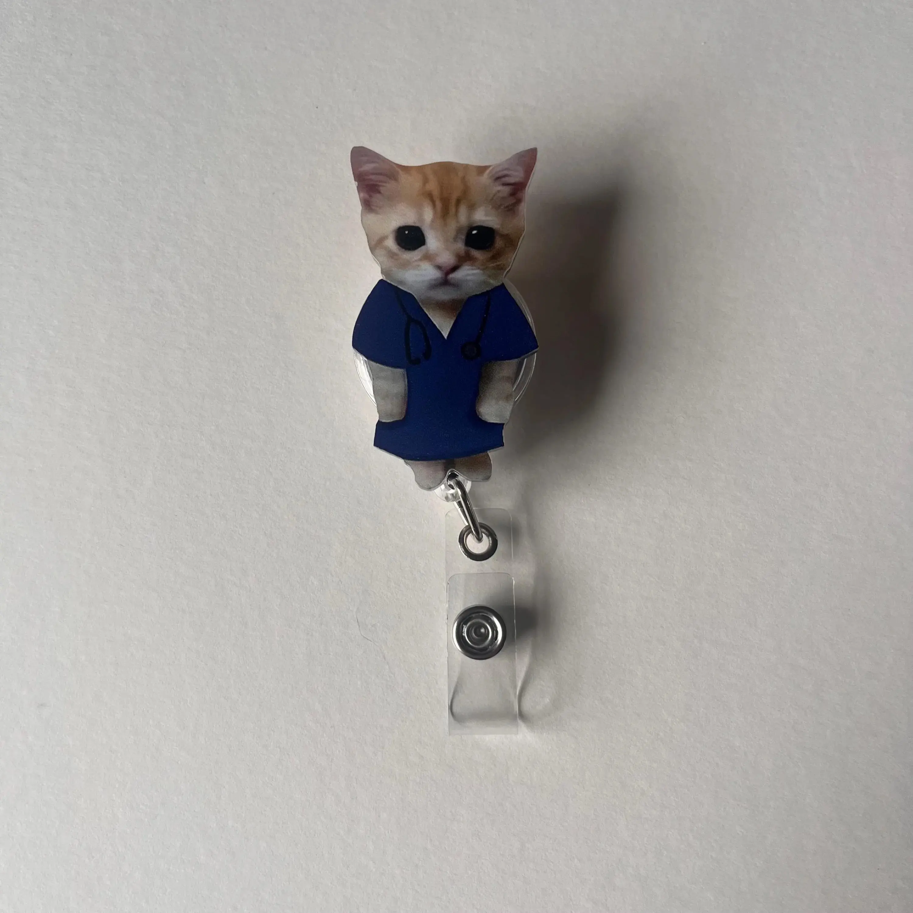 Funny Meme Cat in Scrubs Badge Reel, Retractable ID Holder, Cute Nurse Badge Clip, Healthcare Gift, Pediatric RN