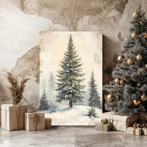 Evergreen Snowy Pine Tree Canvas Wall Art Winter Forest Landscape Painting Print Serene Christmas Decor Rustic Nature Poster Ready to Hang