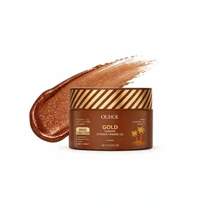 OUHOE Gold Shimmer Tanning Gel, Sunflower & Calendula Herbal Protection, 10-Min Quick Dry, Reduces Sun Damage, Lasting Gold Luster for Radiant Skin, All Skin Types wipes Intensive Hydrating sunscreen
