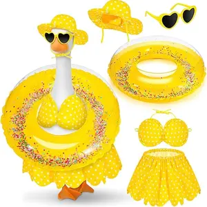 1 set Hawaiian Bikini Summer Goose Clothes with Swimsuit Floatie Hat Sunglasses, Lawn Goose Statue Summer Costume Clothing, for Lawn, Yard, Garden,Porch Goose Decor