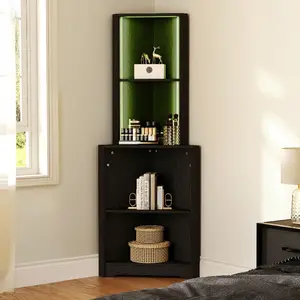 5 Tier Corner Shelf With LED Lights Bookcase Storage Display Rack Corner Cabinet Display Storage Rack For Bedroom Living Room Dining Room