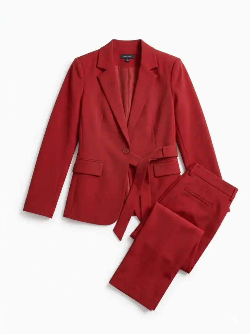 Women's 2-Piece Executive Suit Set, Tailored Crimson Blazer and Fitted Straight-Leg Trousers for Business Casual, Evening Wear
