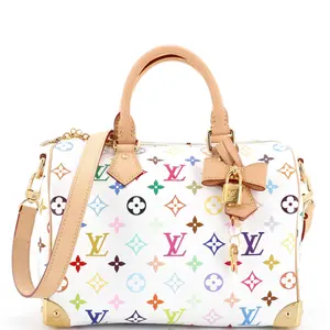Pre-owned Louis Vuitton Canvas Coated Top Handle Bags x Takashi Murakami Speedy Soft Bandouliere Bag Monogram Multicolor 25 by Rebag