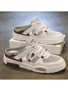 Men's Summer Breathable Thin Mesh Slip-On Sandals, Hollow-Out Design, One-Piece Toe Cover, Comfortable Cool Slippers, Footwear