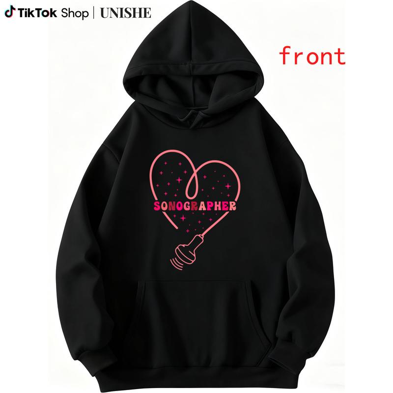 Black Long Sleeve Hoodie with Pink Heart – Echocardiogram Festival Unisex Comfortable Top