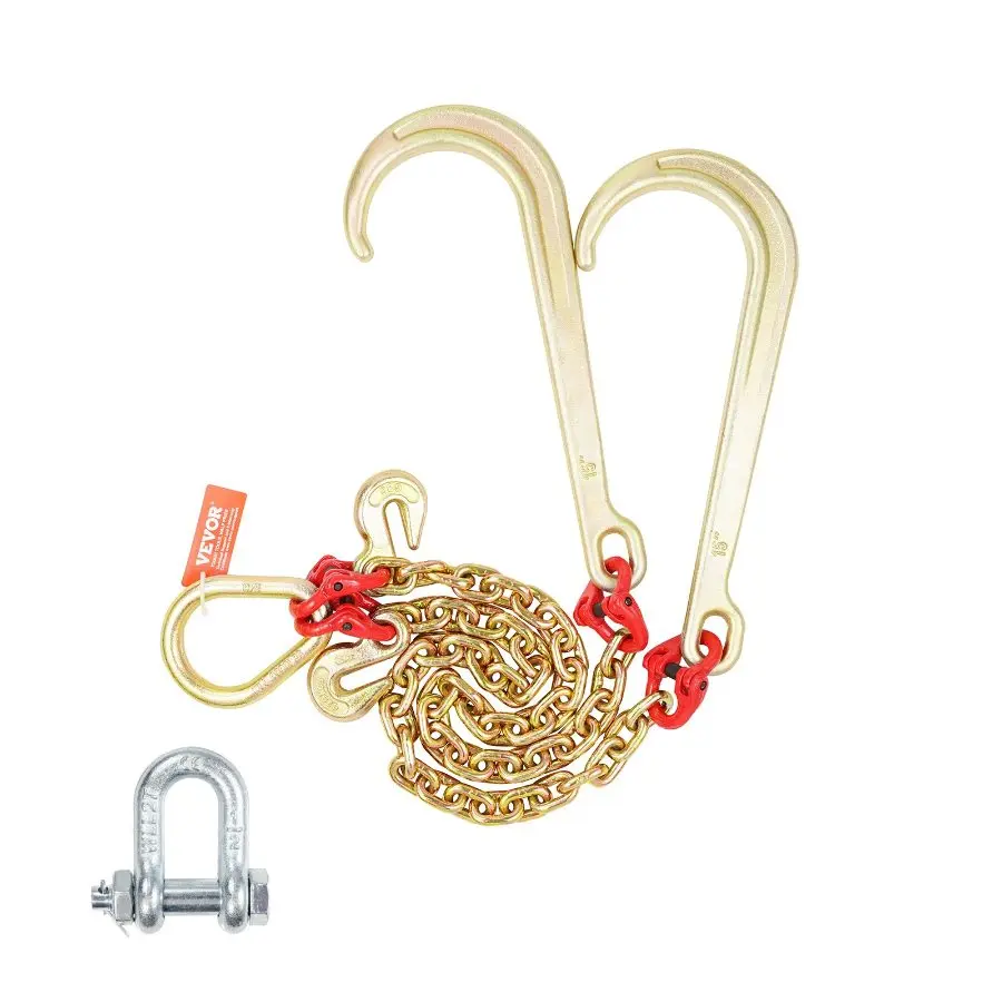 VEVOR J Hook Chain, 5/16x 6' G80 15 Long Shank J Hook Tow Chain with ...