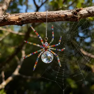 1PC Crystal Spider Suncatcher Aesthetic Beaded Rainbow Maker Prism Hanging Ornament for Window Halloween Garden Decor Gift