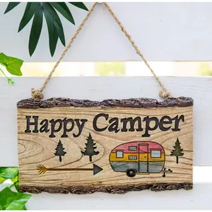Ebros Western Rustic Pine Trees With Retro Trailer Caravan RV Happy Camper Wall Sign
