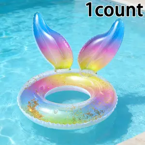 Rainbow Mermaid Tail Swim Ring for Adults, Thickened Inflatable Life Buoy, Reusable Pool Party Float, Beach & Pool Party Gear