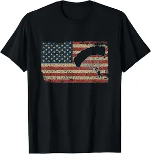 Cotton Graphic Tees Streetwear Skydiver America Flag Gift Parachutist Skydive Parachute T-Shirt