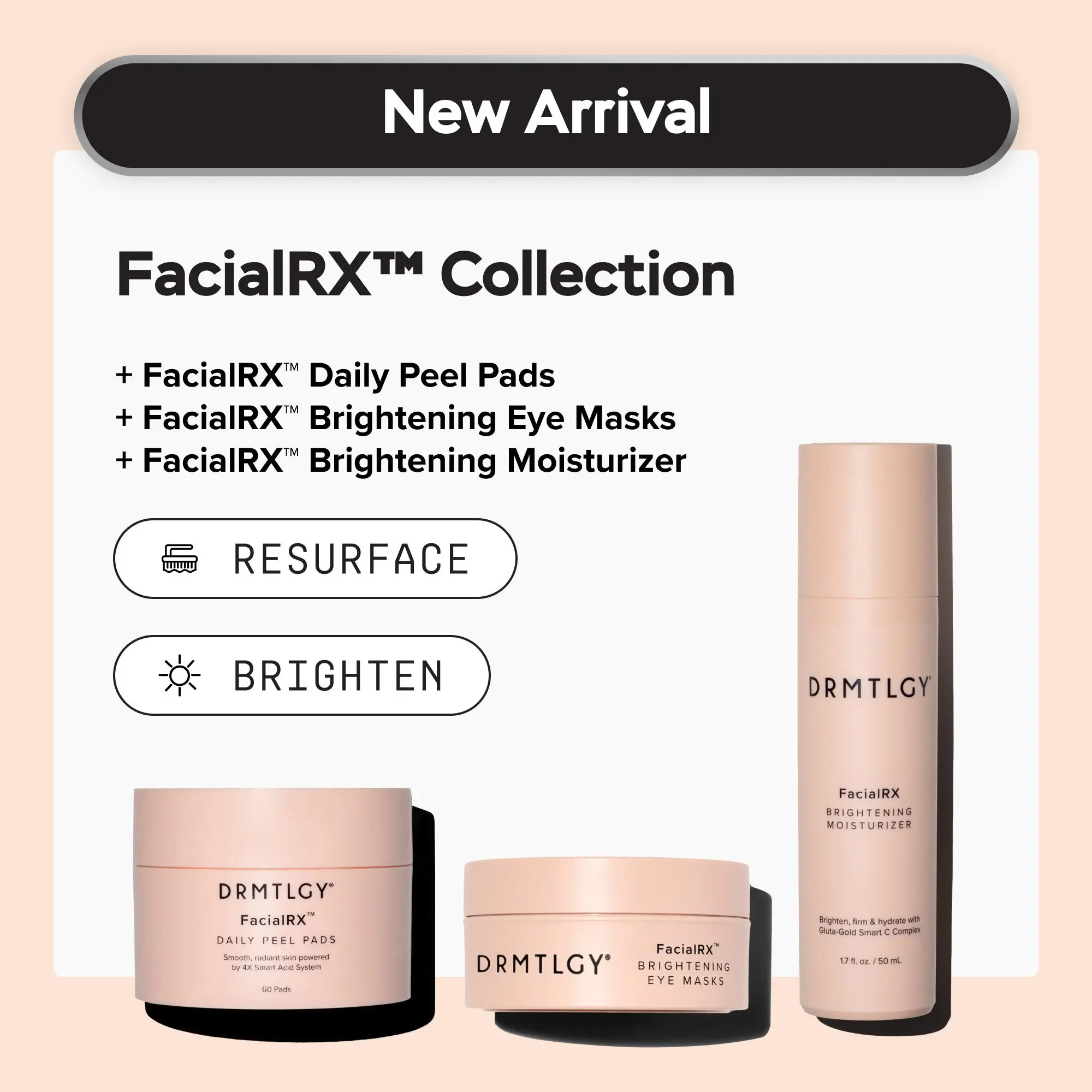 FacialRX Collection: Includes FacialRX Daily Peel Pads, Brightening Moisturizer, and Brightening Eye Masks. Gently Exfoliates and Refines Skin. Visibly Brightens, Firms, and Hydrates Eyes and Face.