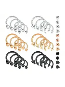 36 Piece Fashion Simple Stainless Steel Hoop Nose Ring Lip Ring Body Piercing Jewelry Set, Unisex, Suitable for Daily Wear and Parties, Body Piercing Kit