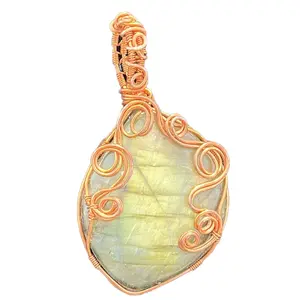 Natural Labradorite Wire Wrap Pendant with Cord for unisex - Spiritual Jewelry