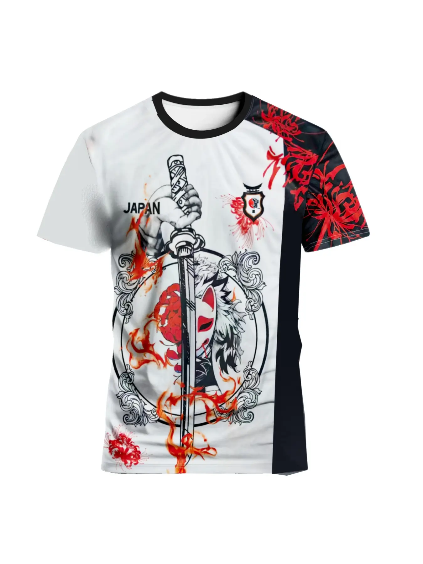 Men's Japanese Football Jersey Fan Edition, Samurai Sword Pattern Round Neck, Breathable Knit Fabric, Casual Sports Shirt, Special Edition Jersey, Sporty Jersey, Lightweight Jersey, Soccer Shirt, Soccer Jerseys