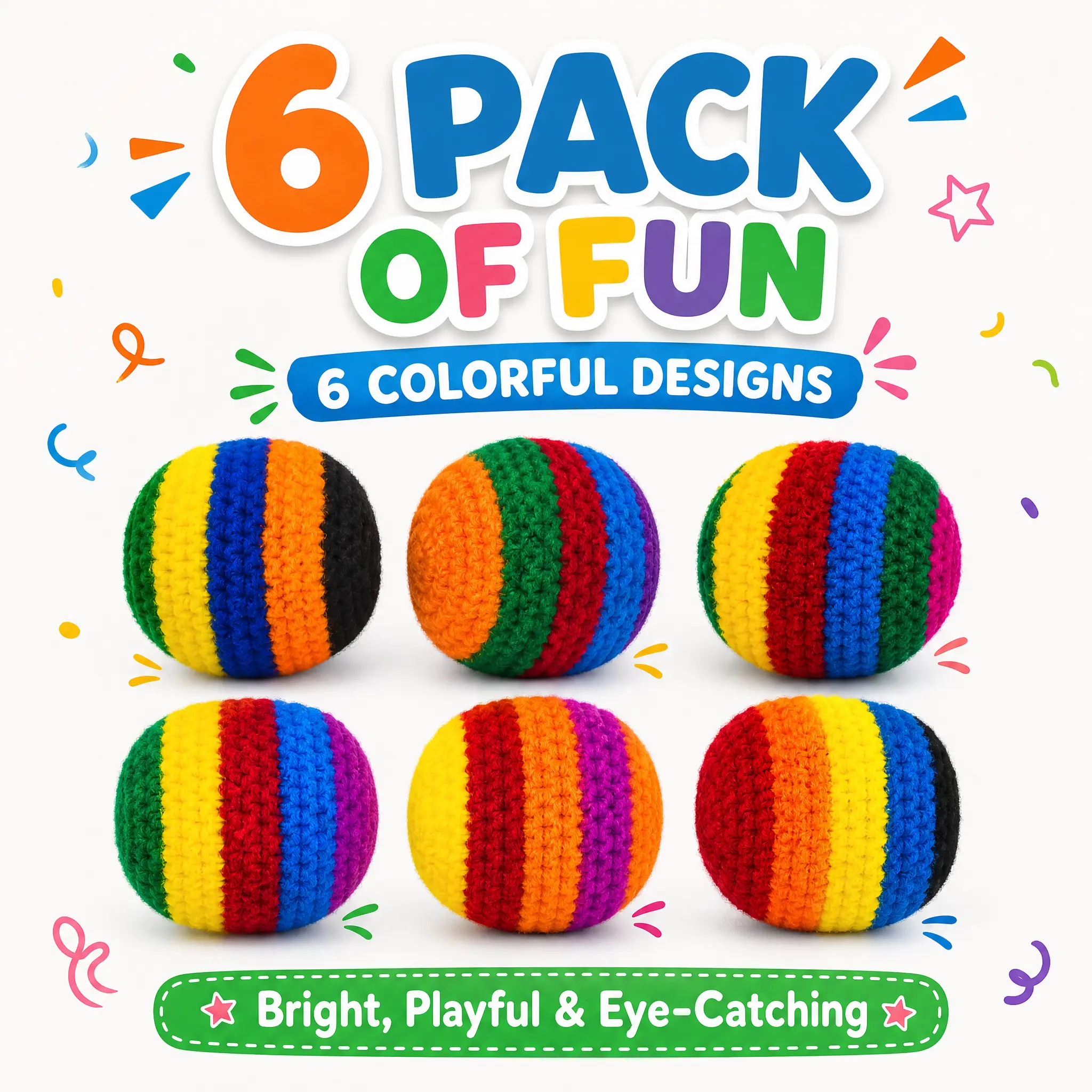 6 Pack Handmade Crochet Stress Relief Balls, Colorful Sensory Fidget Squeeze Toys, Pocket Size Tactile Hand Balls for Adults and Kids