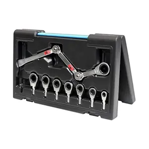 212 MAIN Exo-Fit 38104 SAE Ratcheting Wrench Set - 9-Pieces Alloy Steel Ratchet Combination Wrenches with Nickel Chrome Finish, Articulating Pivot Joints