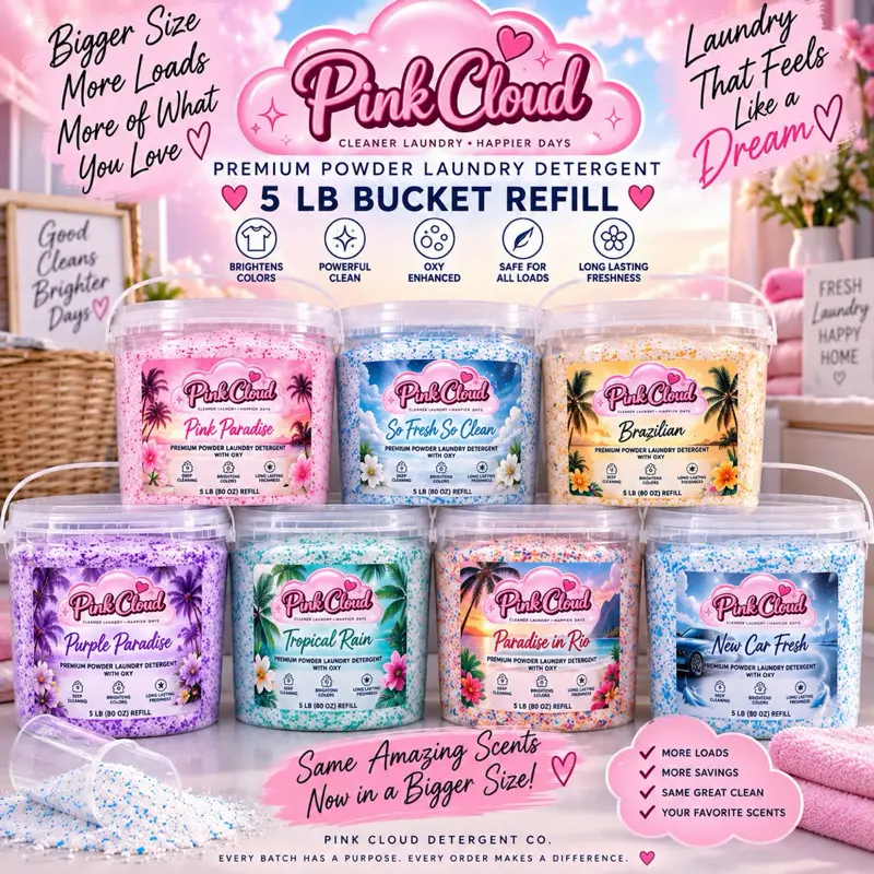 Pink Cloud Brazilian Tropical Rain 5 lbs Bucket Refill Bag - Fresh Clean Laundry Detergent for All Loads