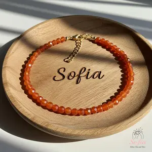 Sofia Natural Fire Agate Stone Dainty Bracelet Red Orange Faceted Agate Crystal Braided Minimalist Style for Daily Use Gift for Mother Daughter Wife