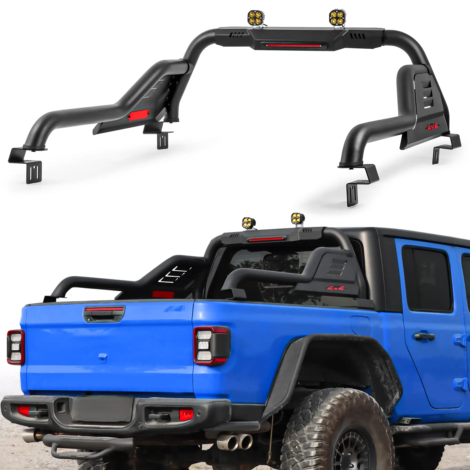 MONOKING Adjustable Truck Roll Bar with Brake Light, Fits 2007-2026 Dakota, Canyon, Ranger, Colorado, Frontier, Gladiator, 52-57 Inches, Adjustable Size from 52 to 57 Inches