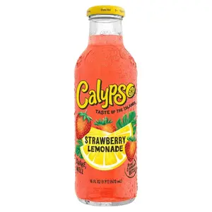 Calypso Lemonade, Strawberry Lemonade, Made with Real Fruit, 16 Fl Oz Glass Bottles (Pack of 12)