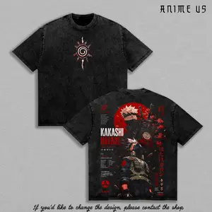Kakashi Hatake Naruto Anime Vintage Washed Heavy Cotton Tee Sharingan Copy Ninja Graphic Shirt Hidden Leaf Jonin Manga Streetwear Gift