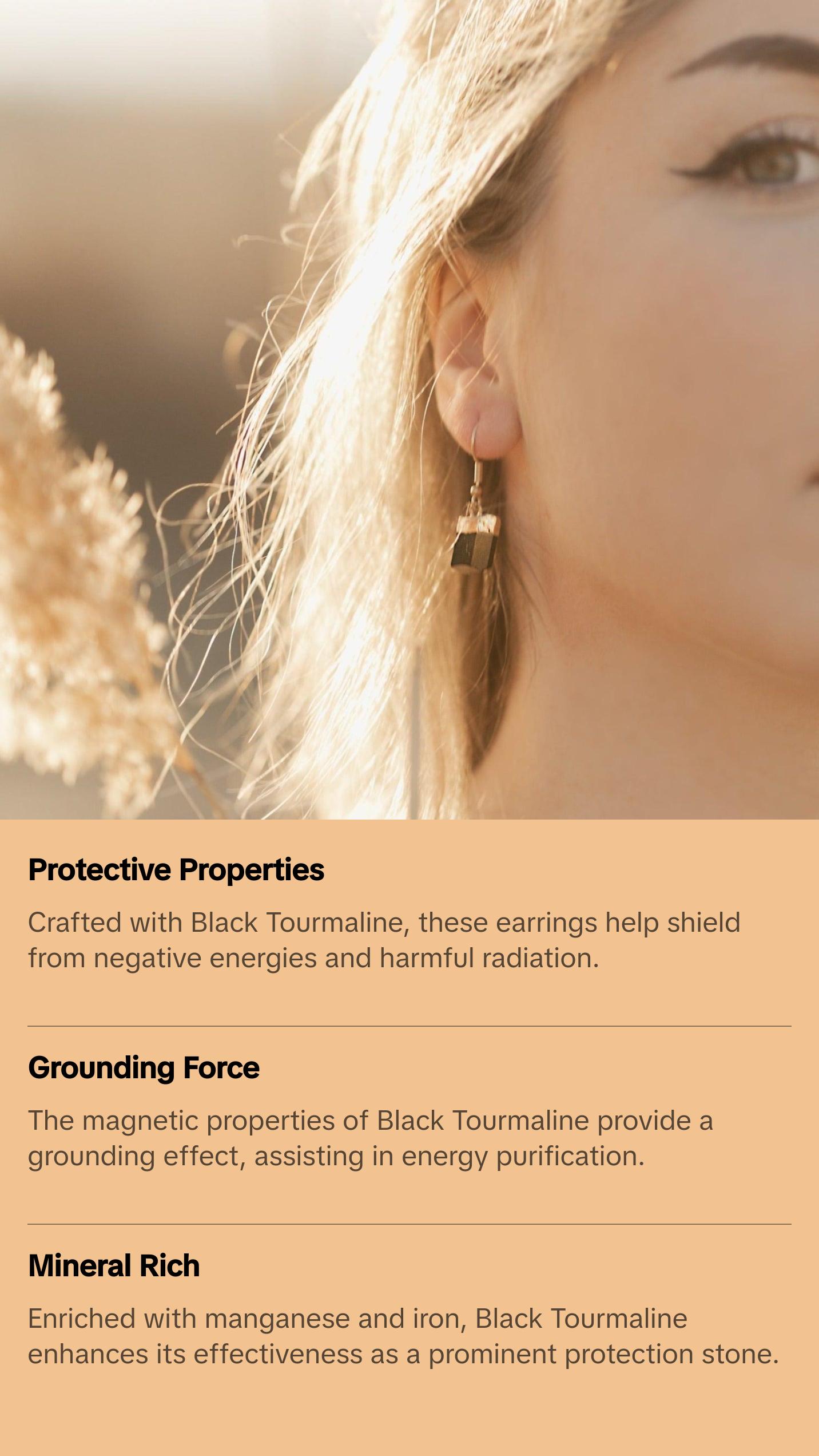 AYANA Black Tourmaline Earrings for Protection, Grounding & Energy Shielding – Root Chakra Crystal Jewelry, Ideal for Capricorn & Scorpio Strength