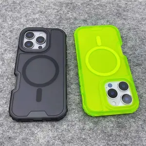 Neon Color Bumper Shockproof MagSafe Phone Case for IPhone 16 Pro Max 14 15 Pro 13 11 12 Wireless Charging Frosted Armor Cover