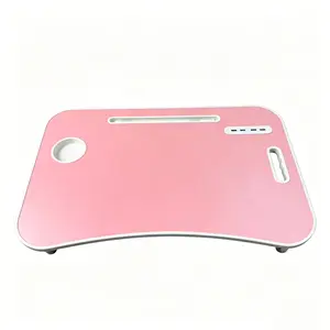 Lap Desk with Tablet Slot for Bed, Foldable Laptop Table with Storage Drawer, Portable Bed Desk for Laptop, Computer Tray with Cup Holder & Notebook Stand, Pink Laptop Stand for Couch Floor