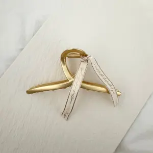 Champagne Gold Hair Clips with Satin Ribbon