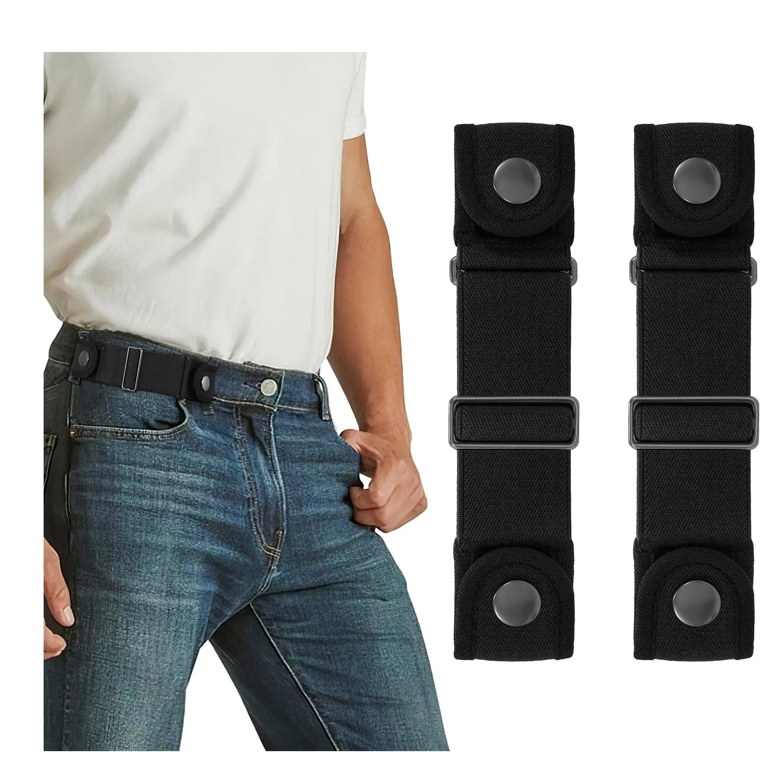 2 Pack Elastic Belt For Men Loops No Buckle Stretchy Women Side Belts Adjustable Invisible Jeans Pants