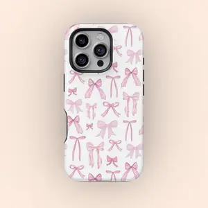 Blush Pink Coquette Personalized Smartphone Casing with Bow, Soft Girl Aesthetic 2-in-1 Premium Screen Protector Cover - Durable, Shockproof, Stylish Accessory - Multi-Model Fit for iPhone 16,15,Plus,Pro,Pro Max - Ideal Birthday Gift for Friends