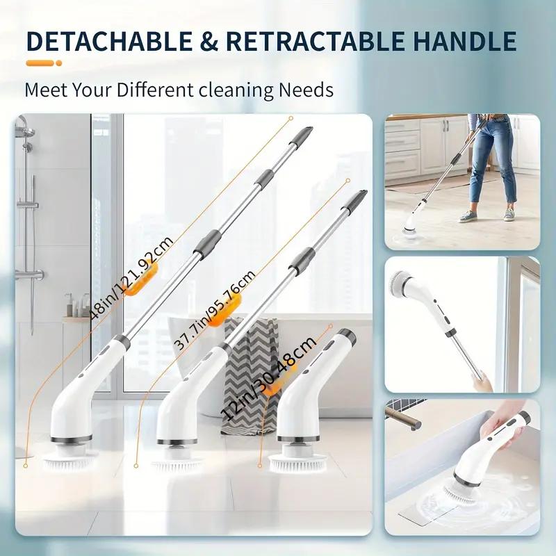 Electric Spin Scrubber, Cordless Shower Scrubber with 8 Scrub Brush, 2 Speed with Adjustable Extension Handle,  Power Scrubber for Bathroom Bathtub Tile Floor