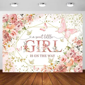 Butterfly  Shower Backdrop A Sweet Little Girl is  The Way  Shower Photography Background  Floral Princess It' Girl Party Decorations Banner Photo Booth Props 7x5ft